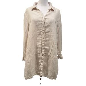 Tahari 100% Linen Button Up Shirt Ivory Long Sleeve 1X Quiet Luxury Coastal Chic